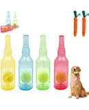 Ball in Bottle Dog Toy, Plastic Water Bottle Dog Toy, Rubber Beer Bottle with Tennis Ball Dog Toy, Dog Toy Water Bottle Cruncher, Interactive Dog Chew Toy, Large