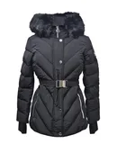 Michael Kors Women's Belted Chevron Scuba Coat w/Faux Fur, Black