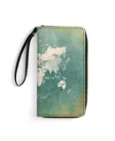 World Maps Wallet for Womens PU Leather Zip Around Wallers Clutch Wristlet Travel Long Purse