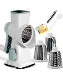 KEOUKE Rotary Cheese Grater with Handle Vegetable Cheese Shredder Slicer Grater for Kitchen 3 Changeable Blades for Cheese Potato Zucchini Nuts Chocolate ,White