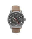 Heritor Automatic Jonas Leather-Band Skeleton Watch - Silver/Grey