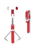 Telescopic Cell Phone Selfie Stick 28 Inch, Cell Phone Tripod with Bluetooth Remote Control,Red