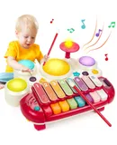 Marstone Musical Toys for Toddlers 1-3, Xylophone Toddlers Drum Set Music Toys with Lights, Early Educational Learning Toy Gifts,Red