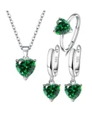 Women's Jewelry Set, Necklace & Earrings & Ring, S925 Silver, Green, 3 Piece