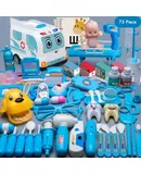 Children's doctor toy set tool medical box, blue sound and light medical car 73-piece set 5 functions with doll bed