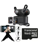 Hollyland LARK M2S Combo 2-Person Wireless Microphone System with USB-C to Lightning - Universal Compatibility (2.4 GHz, Space Gray) + Vivitar compact Selfie Video Tripod + 16GB Transcend MicroSD Memory Card with Adapter