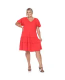 Plus Size Short Sleeve V-neck Tiered Midi Dress