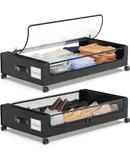 Under Bed Storage with Wheels, XXL 60L Under Bed Storage Containers, under the bed storage Organizer with Clear Lids - Rolling Drawers & Bins for Clothes,Shoes,Toys, 2-Pack (Black)