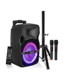 8 inch PA Portable Bluetooth Party Speaker Karaoke Boombox + 2 Wireless Mics