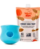 Zogoflex Toppl & Creamy Treats Nut Butter, Sweet Potato, Chia Seed Bundle | Treat Dispensing Dog Toy Puzzle – Dog Toy for Moderate Chewers, Fetch, Catch – Holds Kibble, Treats, Small, Aqua