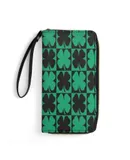 Shamrock Or Green Clover Leaves Pattern Wallet for Womens PU Leather Zip Around Wallers Clutch Wristlet Travel Long Purse