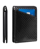 Mio Marino Men's Slim Bifold  Wallet with Quick Access Pull Tab-Carbon Black/Navy-One Size