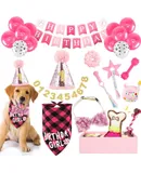 23 Pcs Dog Birthday Party Supplies Dog Birthday Toy Set Dog Birthday Cake Teething Toys Squeak Toy Interactive Dog Toys Dog Birthday Decorations with Box for Puppy Small Medium Dogs(Pink)