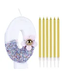 Number 0 Birthday Candle & 6 Count Gold Long Thin Metallic Birthday Candles Set for Party Supplies, Party Cake Candles Birthday Parties Wedding Decorations