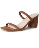 J. Adams Stormi Heeled Sandals Women Dressy Summer Flat Mules- Square Toe Double Band Low Block Heel Sandals