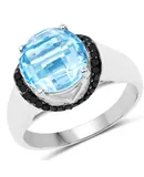 4.94 Carat Genuine Baby Swiss Blue Topaz And Black Diamond .925 Sterling Silver Ring