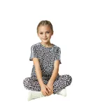 Girls Leopard Print 2-Piece Set Short Sleeve T-Shirt and Leggings Outfit, Summer Clothes for Kids Ages 8-16