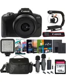 Canon EOS R50 Mirrorless Camera with 18-45mm Lens Black + DSLR Gadget Bag + Transcend 128GB SDXC/SDHC Memory Card + Family Photo Suite + Vidpro LED-50 Photo & Video Led Light + Sports Action Grip + Vidpro Wireless Lavelier Microphone Set