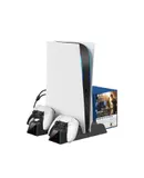 PS5 Game Console Cooling Dock, Fully Compatible Multifunctional Optical Drive Version PS5 Controller Dual Charger Storage Disk Holder
