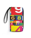 Coloured Numbers Wallet for Womens PU Leather Zip Around Wallers Clutch Wristlet Travel Long Purse