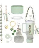 Accessories for Stanley Cup  Set Including Siliocne Straw Cover, Siliocne Boot, Water Bottle Handle Strap, Stanley Charms for Stanley Cup 40oz 30oz Tumbler with Handle,Green