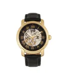Reign Kahn Automatic Skeleton Leather-Band Watch - Gold/Black