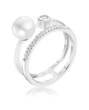 .15Ct Plated CZ and Freshwater Pearl Contemporary Double Band Ring