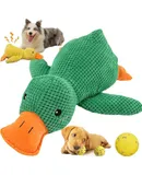 Emotional Support Duck for Dogs,Durable The Mellow Dog Calming Duck Dog Squeak Toys,Soft Plush Yellow Stuffed Duck Dog Chew Toy for Dogs Indoor Puppy (Green)