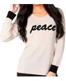 Angel Peace V-Neck Top In Beige/black