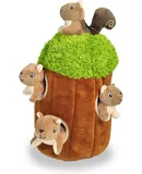 Squirrel in Tree Hide and Seek Dog Toy for Small and Medium Size Dogs, Plush Squirrel Inside Trunk Dog Toy with Squeaker, Interactive Burrow Dog Toy (Tree with Squirrels, Medium)