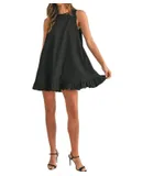 Mable Textured Ruffle Button Back Mini Dress In Black