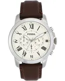 Reloj Fossil Hombre | Coleccion Grant | Modelo FS4735 | Caja Redonda | Ø 44mm Acero inoxidable | Cierre Hebilla | Movimiento Cuarzo | Dial Blanco | Cristal Mineral | Correa Cuero Marrón | 50m / 5 ATM | Línea Lujo