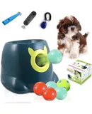 Automatic Dog Ball Launcher with Remote Control Interactive Fetch Machine Thrower for Small and Medium Sized Dogs with 6 High-Bounce Washable Latex Balls, Training Clicker, and Whistle – Blue