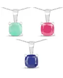 3.00 Carat Genuine Emerald, Glass Filled Ruby & Glass Filled Sapphire .925 Sterling Silver Pendant