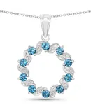 1.50 Carat Genuine London Blue Topaz And White Topaz .925 Sterling Silver Pendant