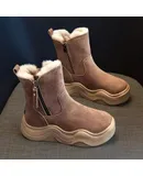 LANGXIYAN Snow boots for women in autumn and winter new women's shoes thick-soled Martin boots short boots plus velvet large cotton shoes versatile