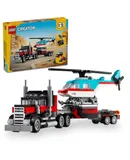 LEGO Creator 3 in 1 Flatbed Truck with Helicopter Toy, Transforms from Flatbed Truck Toy to Propeller Plane to Hot Rod and SUV Car Toys, Gift Idea for Boys and Girls Ages 7 Years Old and Up, 31146