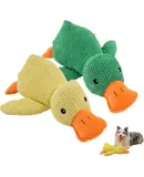 The Mellow Dog Calming Duck, Stuffed Duck Dog Toy, Cute No Stuffing Duck with Soft Squeaker, Dog Stuffed Animals Chew Toy, Durable Squeaky Dog Toys for Indoor Puppy (Yellow+Green)