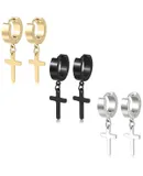Stainless Steel Cross Earring Set Dangle Hinged Earrings Cross Hoop Earring