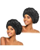 2Pcs Silk Bonnet for Sleeping, Satin Hair Bonnets, Soft Elastic Band Silk Sleep Cap, Silk Hair Wrap for Curly Hair (2Black )