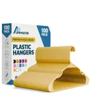 Plastic Clothes Hangers – Heavy Duty Hanger Set, for Organizing Clothes, Dresses, and Coat, Holds Up to 5 lbs, Space-Saving Hangers with Non-Slip Shoulder Grooves, Pack of 100, Yellow