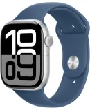 Apple Watch Series 10 (GPS) 46mm Aluminum Case with Denim Sport Band - S/M - Silver - (2024)