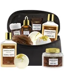 Lovery Luxury Spa Kit for Men - Sandalwood Bath Set - Personal Care Kit in Brown Leather Cosmetic Bag