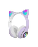 STN-28 Over Ear Music Headset Glowing Cat Ear Headphones Foldable Wireless BT5.0 Earphone with Mic AUX IN TF Card MP3 Player Colorful LED Lights for PC Laptop Computer Mobile Phone