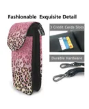 Glam Pink Glitter Leopard Pattern Pu Leather Crossbody Phone Bag Card Slots Flip Phone Purse With Adjustable Strap 7.6x4.9inch