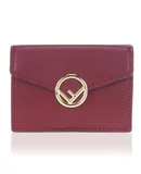 Fendi Calf Leather F Logo Barola Red Micro Trifold Wallet