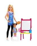 Barbie Art Teacher Playset with Blonde Doll, Toddler Doll, Toy Art Pieces