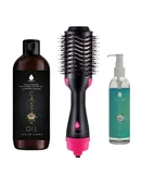 Hair Strengthening Bundle: Pursonic Fractionated Coconut Oil, One-Step Hair Dryer & Volumizer Brush, and Cold-Pressed Castor Oil
