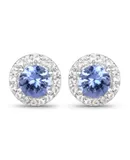0.59 Carat Genuine Tanzanite And White Topaz .925 Sterling Silver Earrings