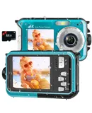 4K 11FT Underwater Camera with 32GB Card Waterproof Camera 56MP Autofocus Dual-Screen Selfie for Snorkeling Compact Floatable Point and Shoot Digital Camera 1250mAh Battery Type-C-Blue